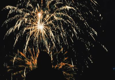 Low angle view of firework display at night