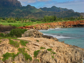 Magnificent cliff and ocean views on maha'ulepu heritage trail near poipu and punahoa point kauai