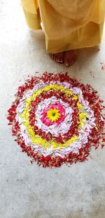 High angle view of multi colored flower bouquet