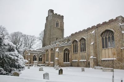 Low angle view of church against clear sky