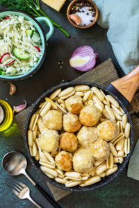 High angle view of food on table