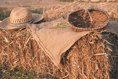 Hay bales on field