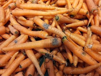 High angle view of carrots in market