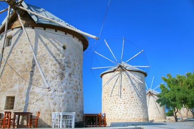 Traditional windmill against clear blue sky