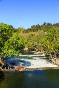 Scenic view of landscape against clear blue sky