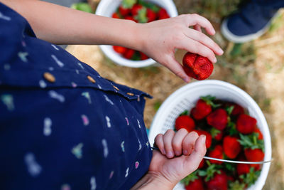 Midsection of woman holding fruits