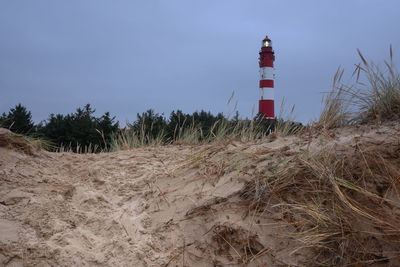 Panoramic image of the wittduen lighthouse at daybreak, amrum, germany