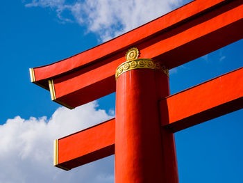 Low angle view of red building against sky