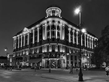 Illuminated building at night