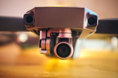 Close-up of camera on table