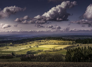 Scenic view of agricultural field against sky