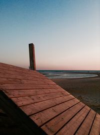 Scenic view of sea against clear sky during sunset
