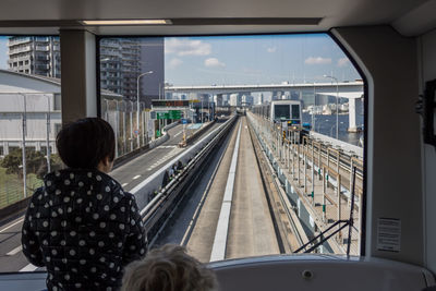 Train seen through train windshield