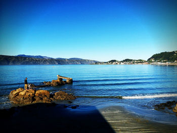 Scenic view of sea against clear sky