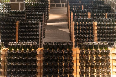 Full frame shot of beer bottles