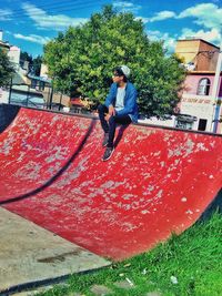 Full length of man in park against sky