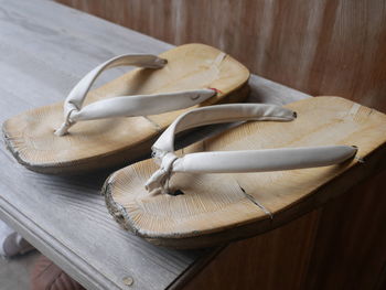 High angle view of shoes on table