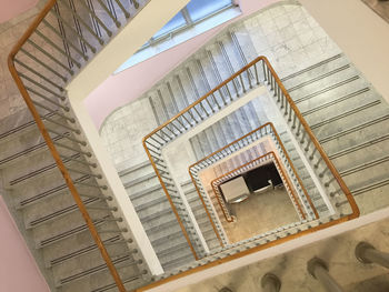 High angle view of spiral staircase in building