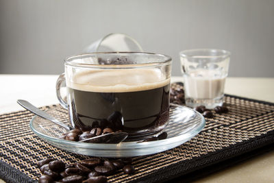 Close-up of coffee cup on table