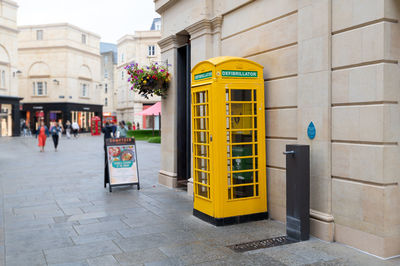 Defibrillator street booth. phone box converted for medical life saving equipment in public places.