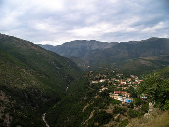 High angle view of buildings against sky