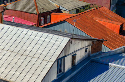 High angle view of houses in town