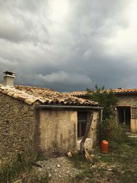 Old house on field against sky