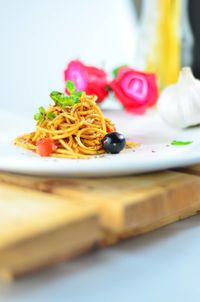 Close-up of pasta in plate