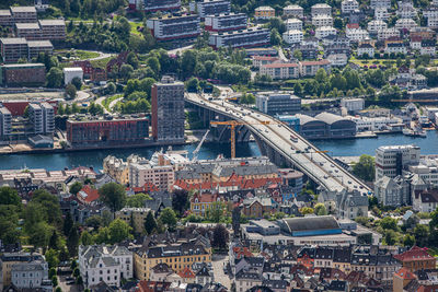 High angle view of bridge over river in city