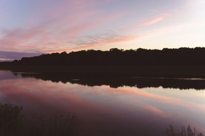 Scenic view of lake against sky at sunset