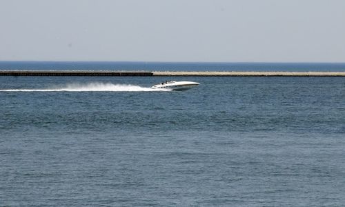 Scenic view of sea against clear sky