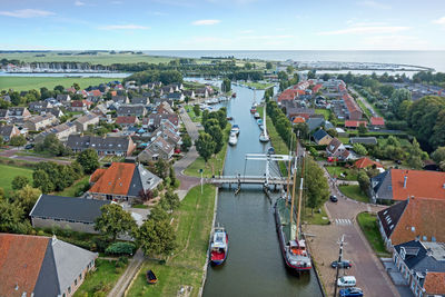 Aerial from the traditional city stavoren in the netherlands