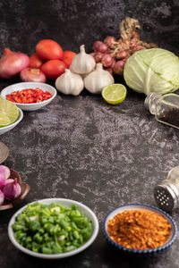 Fruits and vegetables on table