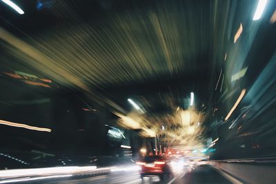 Light trails on road at night