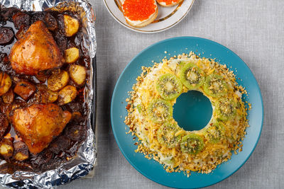 High angle view of food on table