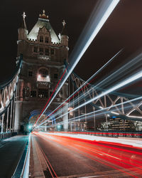 Light trails on road at night