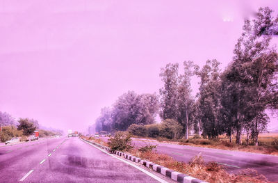 Empty road amidst trees against sky