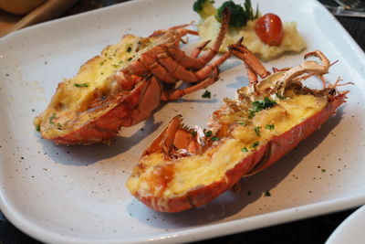 Close-up of breakfast served in plate