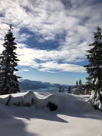 Scenic view of landscape against cloudy sky