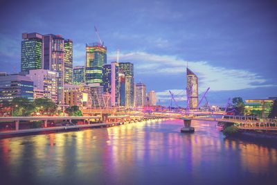 Illuminated buildings in city