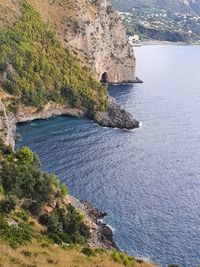 High angle view of rocks by sea