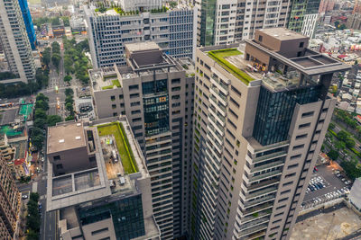 High angle view of buildings in city