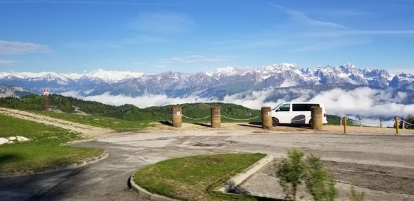 Scenic view of snowcapped mountains against sky