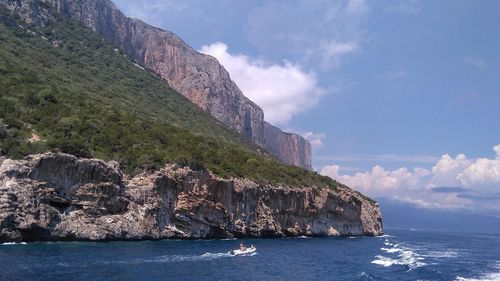 Scenic view of sea and rocks against sky