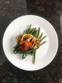 High angle view of fish served in plate