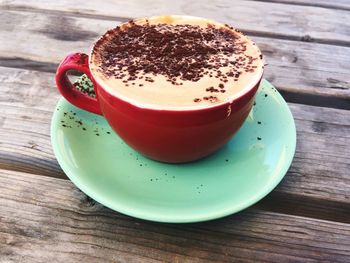 Close-up of coffee served on table