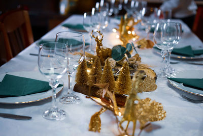 Close-up of christmas decorations on table