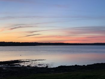 Scenic view of lake against sky during sunset