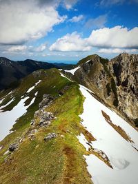 Scenic view of snowcapped mountains against sky