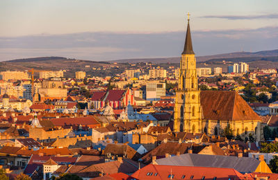 High angle view of buildings in city